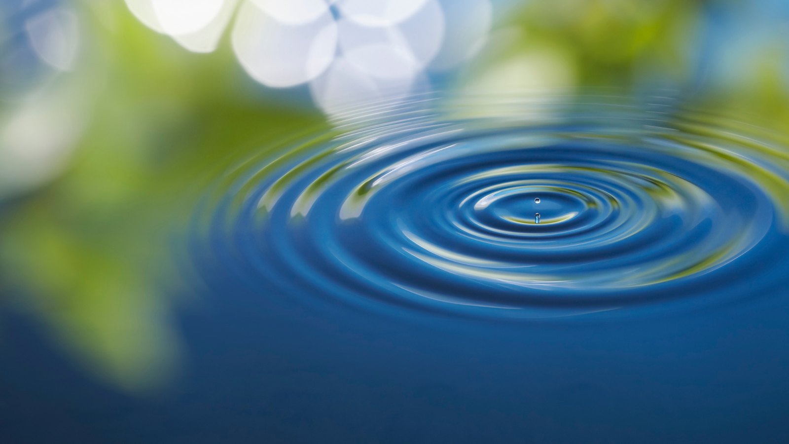 Concentric ripples spread across a blue-green water surface.